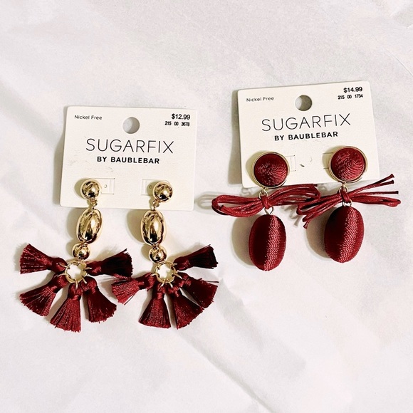 SUGARFIX x BAUBLEBAR Bundle of 2 wine & gold tassel & wrapped stud earrings NWT - Picture 1 of 8